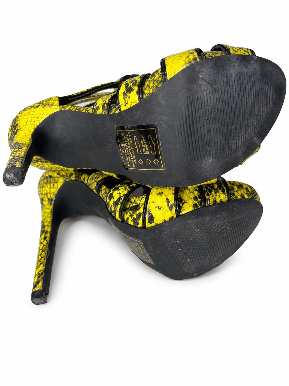 Chinese Laundry Neon Yellow Snakeskin Lace-Up Stiletto Heels Size 8 - Picture 4 of 6
